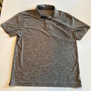 Under Armour Polo Shirt Grey Space Dye Heather HeatGear Loose Fit Large